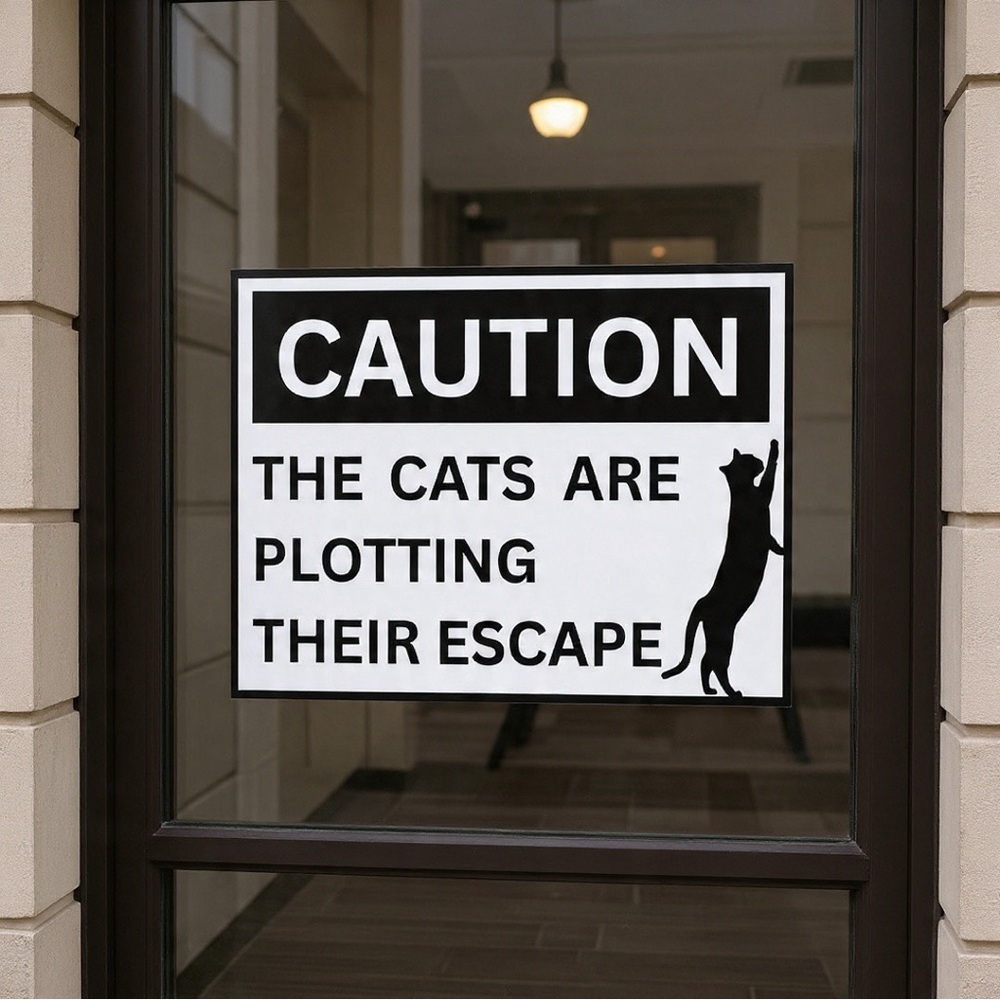 NWT Cat Warning Glass Door Decal – Black, 8x11in